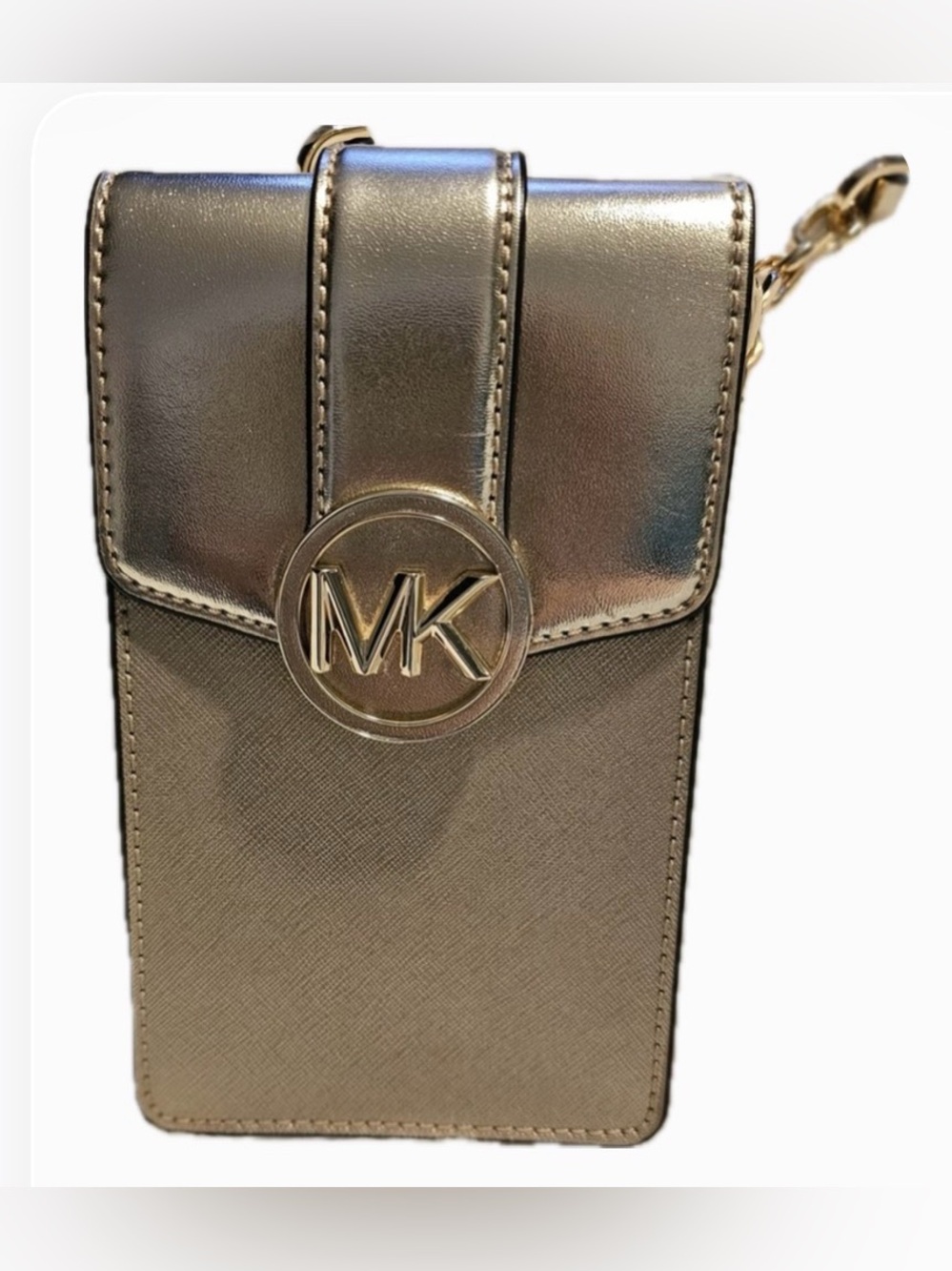 Michael Kors Metallic Gold MK Chain Crossbody/Phone Pouch